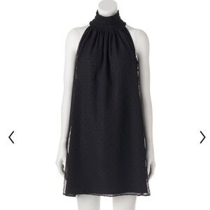 Stylish ELLE Women's Swiss Dot Lined Black Sleeveless High Neckline Dress XXL